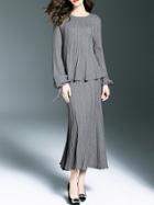Shein Grey Knit Top With Pleated Skirt