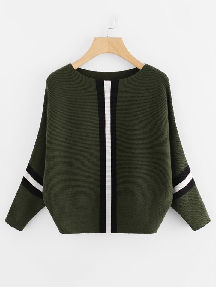 Shein Contrast Striped Panel Batwing Sleeve Sweater