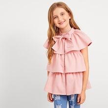 Shein Girls Tie Neck Tiered Layer Jacket