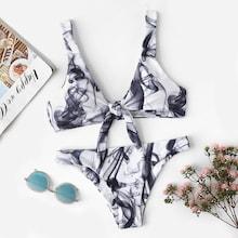 Shein Knot Front Random Ink Drawing Bikini Set