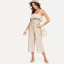 Shein Flounce Embellished Wide Leg Striped Cami Jumpsuit