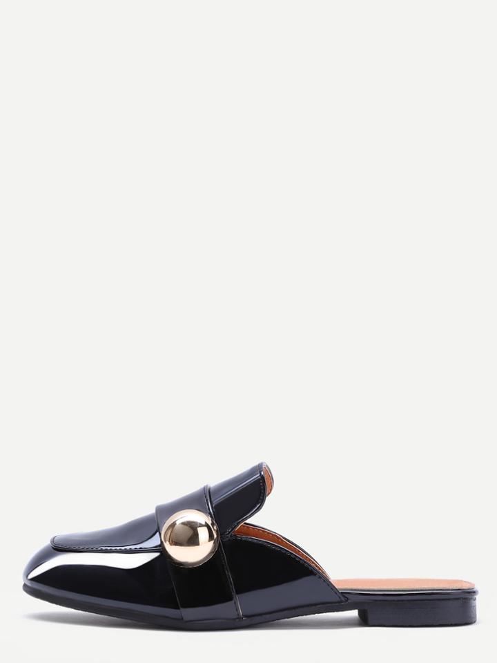 Shein Black Patent Leather Square Toe Slippers