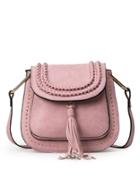 Shein Braided Tassel Trimmed Studded Saddle Bag - Pink