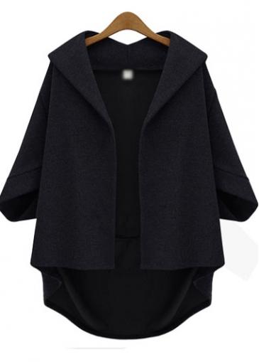 Rosewe Asymmetric Hem Black Plus Size Coat