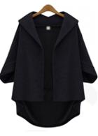 Rosewe Asymmetric Hem Black Plus Size Coat