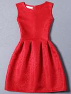 Shein Red Sleeveless Jacquard A-line Dress