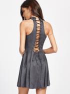 Shein Lace Up Back Halter Neck Dress