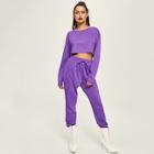 Shein Round Neck Solid Crop Sweatshirt & Sweatpants Set