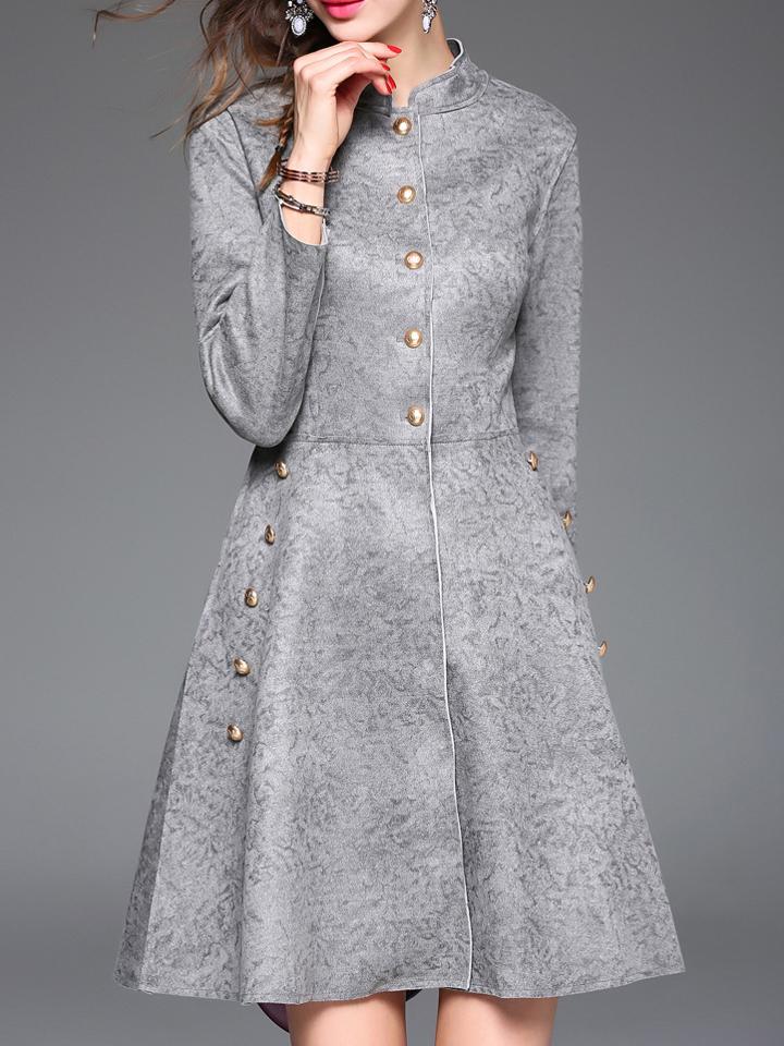 Shein Grey Collar Pockets A-line Dress