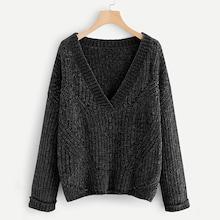 Shein Plus Cuffed Sleeve Eyelet Chenille Sweater