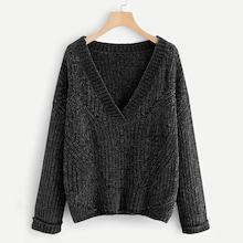 Shein Plus Cuffed Sleeve Eyelet Chenille Sweater