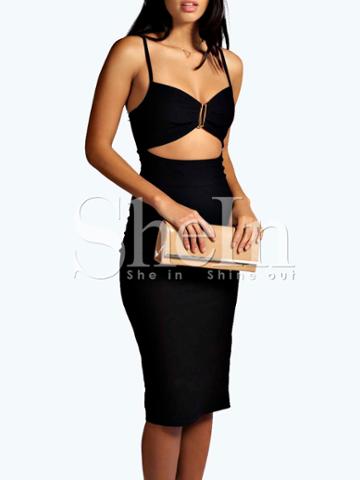 Shein Black Spaghetti Strap Cut Out Nightclub Slimfit Rocks Hottest Split Dress Skirts