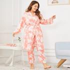 Shein Plus Floral Print Cami Pajama Set With Robe