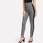 Shein Contrast Tape Side Plaid Tapered Pants