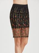Shein Black Embroidered Mesh Overlay Skirt