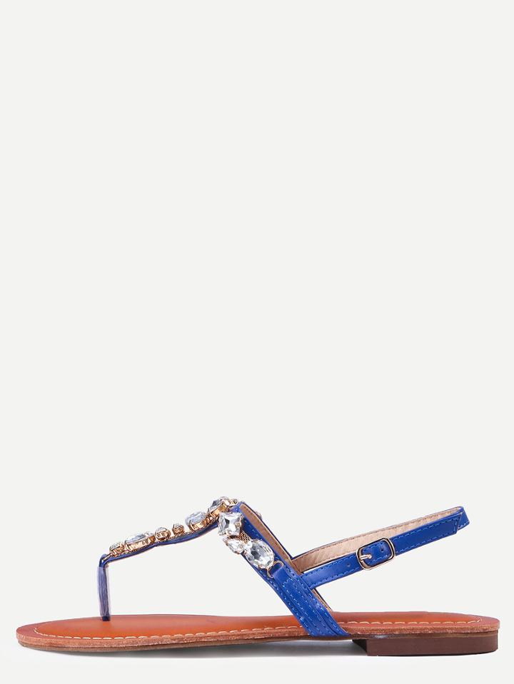 Shein Blue Beaded Flat Flip Sandals