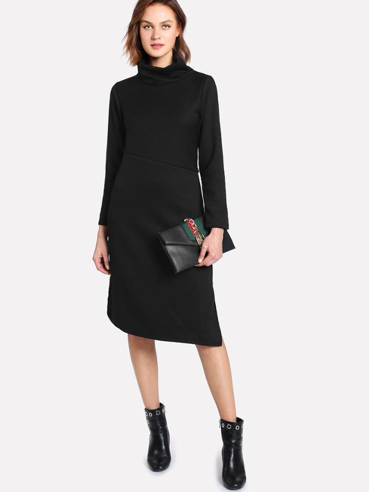 Shein Lace Panel Split Hem Dress