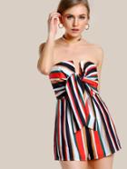 Shein Tie Front Striped Tube Romper