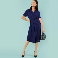Shein Roll Up Sleeve Belted Shirt Dress