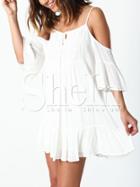 Shein White Off The Shoulder Sweet Mature Lovely Adorable Sweet Mature Amazing Pop Popular Glamor Crochet Lace Ruffle Dress