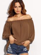 Shein Brown Ruffle Off The Shoulder Long Sleeve Blouse