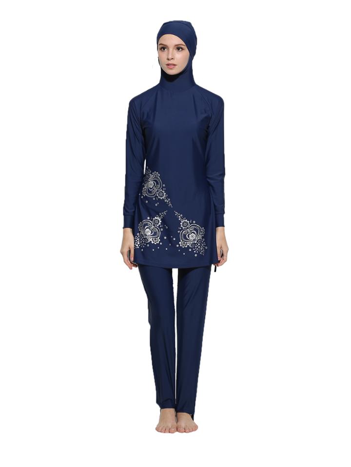 Shein Flower Print Hooded Full Coverage Modest Swimwear