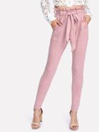 Shein Self Belted Frilled Waist Suede Pants