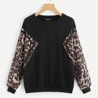 Shein Drop Shoulder Leopard Sleeve Pullover