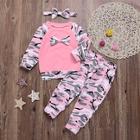 Shein Toddler Girls Bow Front Camo Print Top & Pants & Headband