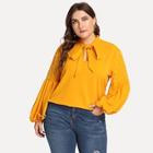 Shein Plus Pearl Beaded Bishop Sleeve Tied Neck Top