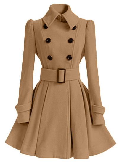 Shein Khaki Lapel Double Breasted Belt Coat