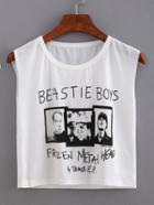 Shein Portrait Photo Print Crop Tank Top - White