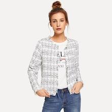 Shein Frayed Edge Tweed Open Placket Coat