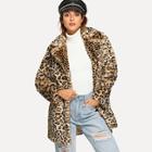 Shein Notch Collar Leopard Faux Fur Coat