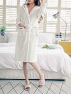 Shein Letter Embroidery Plush Hooded Robe With Headband