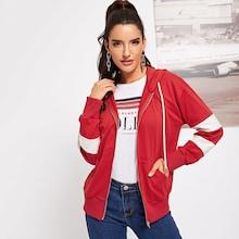 Shein Color Block Pocket Front Zip Up Hoodie