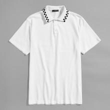Shein Men Button Front Gingham Collar Polo Shirt