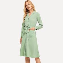 Shein Single Breasted Self Tie Waist Solid Dress