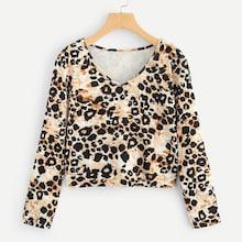 Shein Leopard Print V-neck Tee