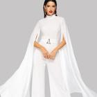 Shein Mock Neck Solid Cape Sleeve Jumpsuit