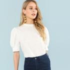 Shein Button Keyhole Back Puff Sleeve Top