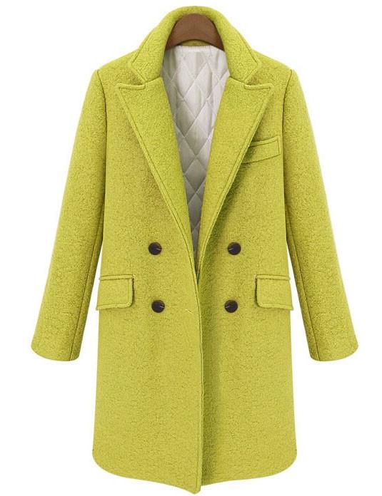 Shein Olive Lapel Double Breasted Pockets Coat