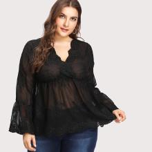 Shein Plus Eyelet Embroidered Drawstring Wrap Top