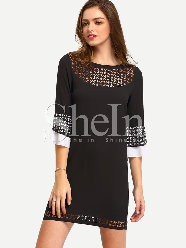 Shein Black Half Sleeve Hollow Dress
