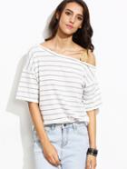 Shein White Striped One Shoulder T-shirt With Contrast Strap