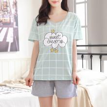 Shein Letter & Grid Print Tee & Shorts Pj Set