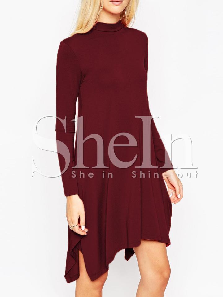 Shein Red Long Sleeve Asymmetric Dress