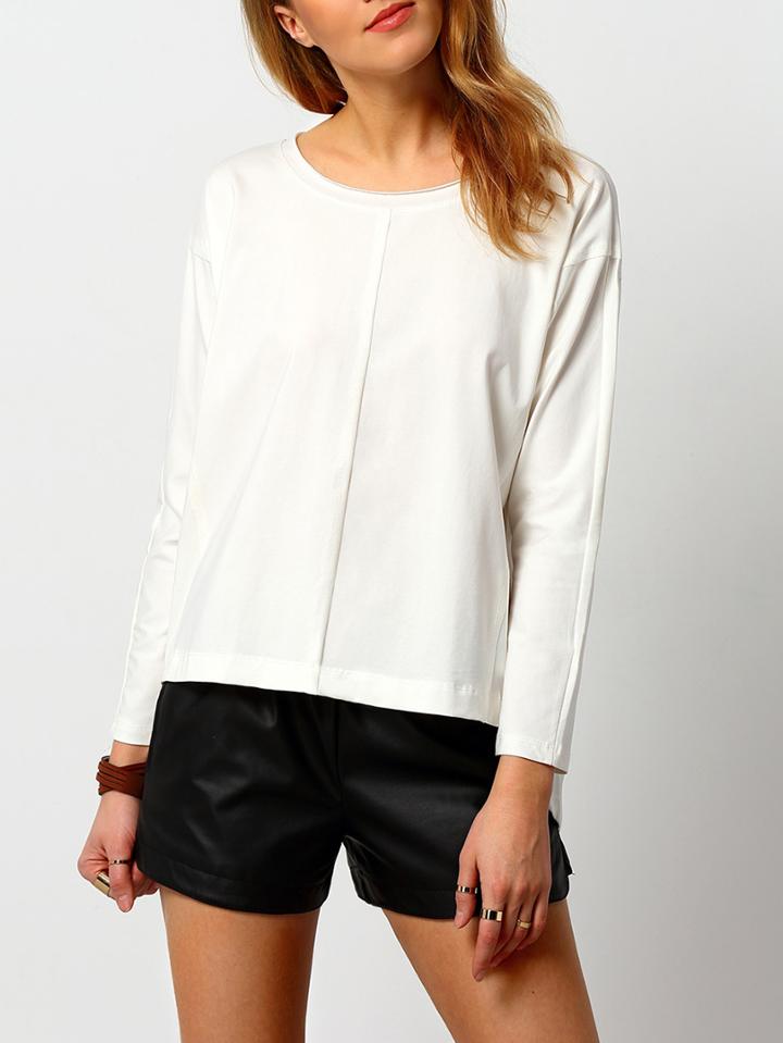 Shein White Crew Neck Dip Hem T-shirt