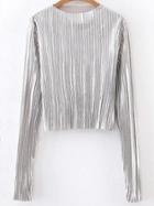 Shein Pleated Slim Top In Silver Metallic