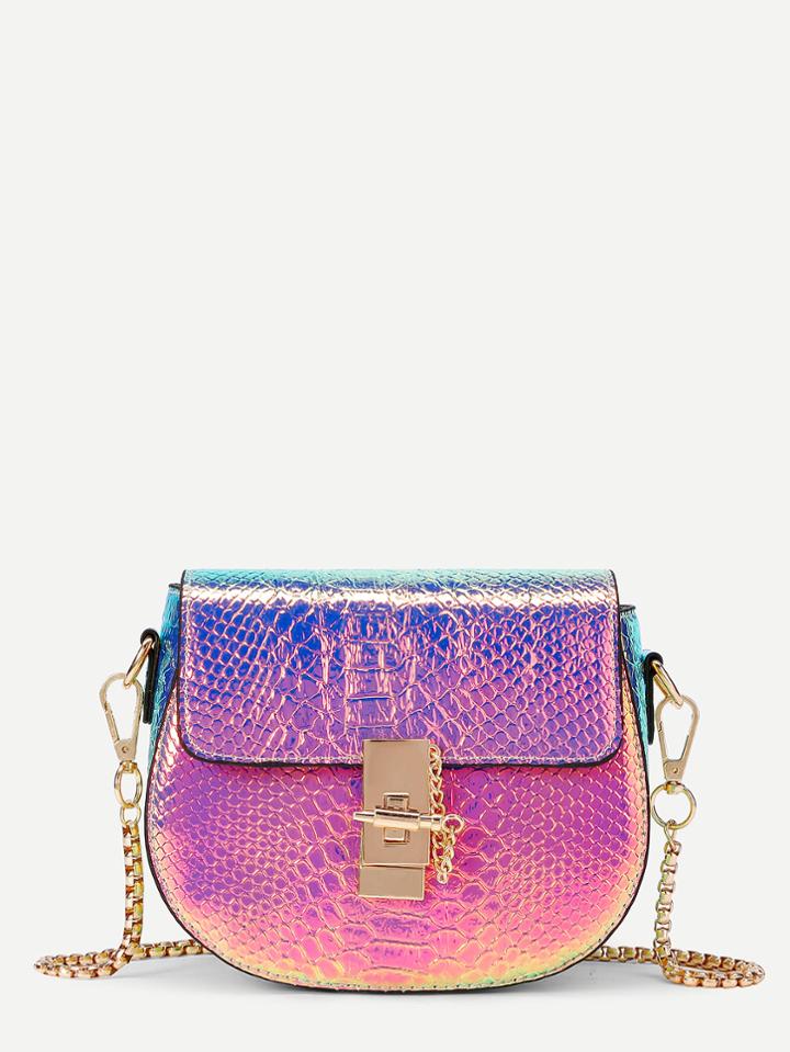 Shein Metallic Crocodile Pu Saddle Bag
